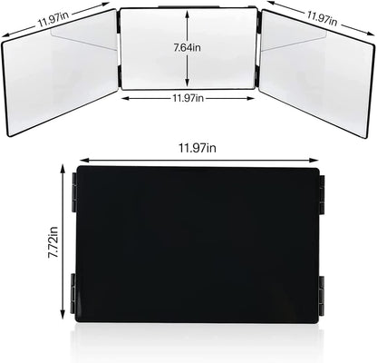 3 Way Mirror for Self Hair Cutting with Hooks, 360° Mirror for Hair Cutting, Tirfold Madeup Mirror with Height Adjustable for Shaving