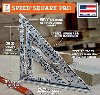 Swanson Tool Co Speed Square Pro 7" with Pro Blue Book, Model S0100-A