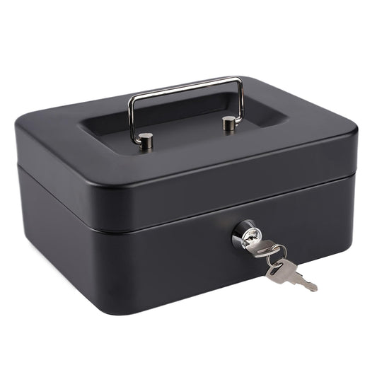 Cash Box with Money Tray and Lock Small Cash Box with Key Lock Box for Money 7.87 x 6.3 x 3.54 Inches Black