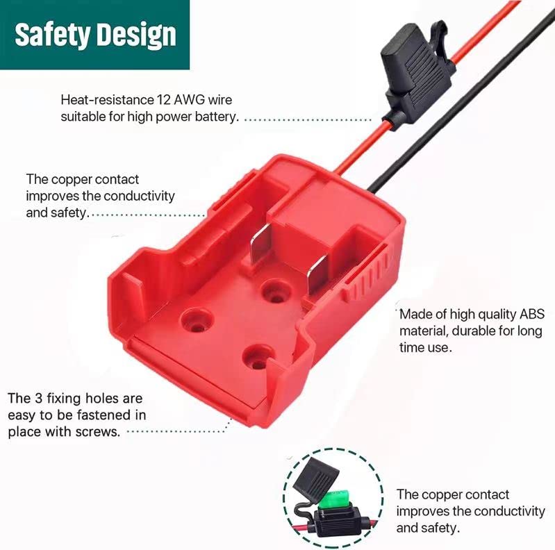 2 Packs Power Whee-l Adapter Compatible with Milwaukee Battery,Runbod 18V Adapter Power Whee-l Battery Converter Kit with Fuse Holder and 30Amp Fuses for DIY, RC Toys and Robotics, Red…