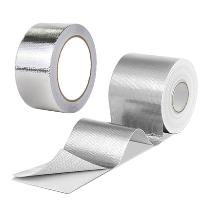 DEGEOBERLIN 2 Rolls High-Temp Heat Shield Tape Reflective Adhesive Backed Roll Thermal Barrier Foil Tape Self-Adhesive Heat Resistant Tape Cool Tapes for Hose and Auto (Silver, 2 Inch x 32 ft)