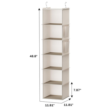YOUDENOVA Hanging Closet Organizer, 6-Shelf Closet Hanging Storage with Side Pockets, Beige