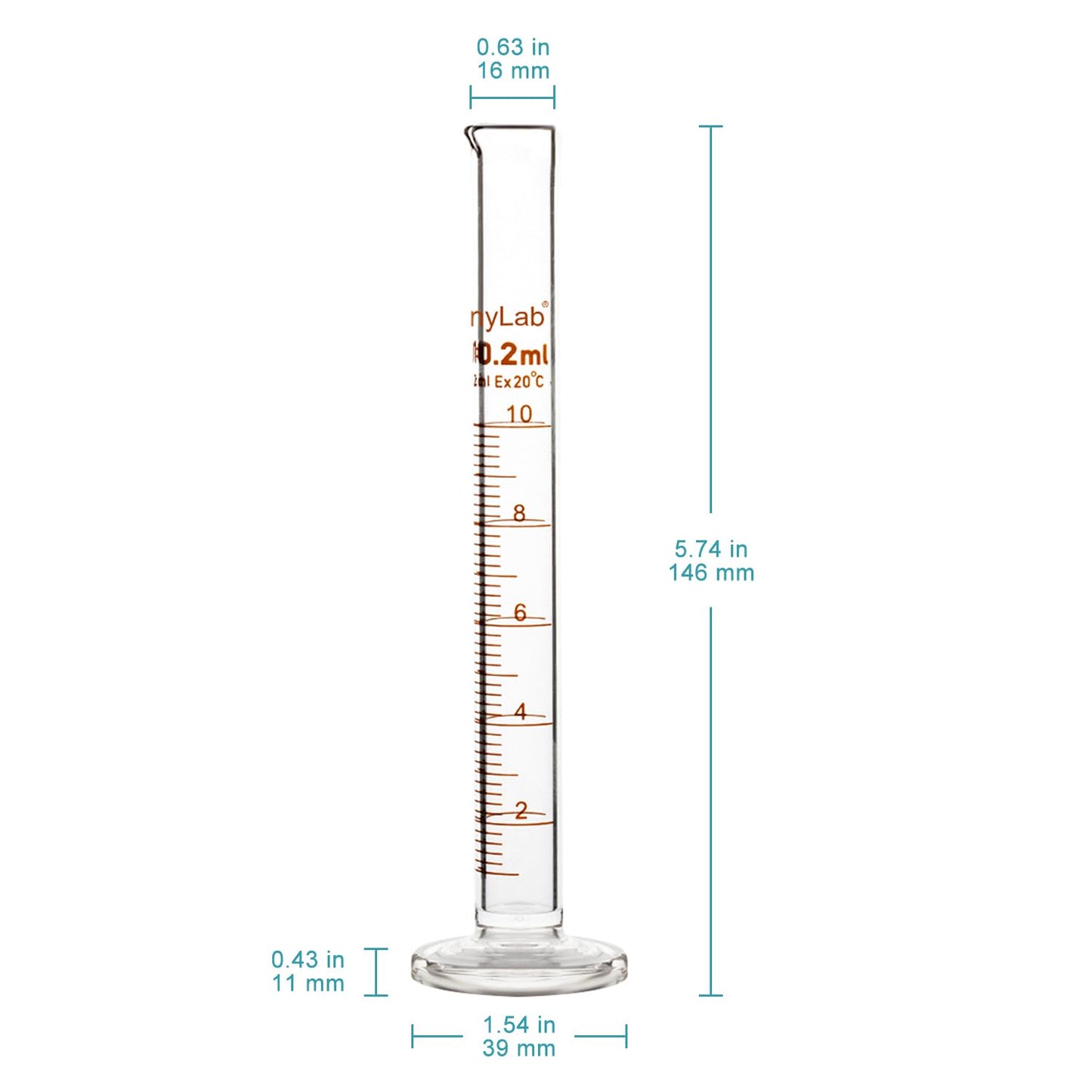 StonyLab 4-Pack Borosilicate Glass 10ml Heavy Wall Graduated Cylinder Measuring Cylinder, 10ml