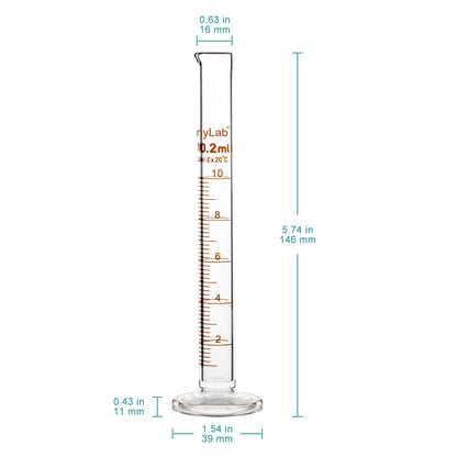 StonyLab 4-Pack Borosilicate Glass 10ml Heavy Wall Graduated Cylinder Measuring Cylinder, 10ml
