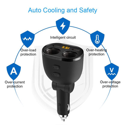 Rocketek USB Car Charger Splitter Adapter, 2 Socket Cigarette Lighter Multi Power Outlet 12V/24V 120W DC with LED Voltmeter Switch Dual USB Port for Mobile Phone Tablet GPS Dash Cam Samsung Tomtom