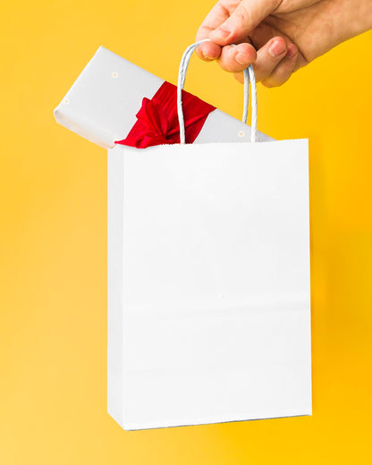qiqee 100-Packs White Gift Bags with Handles Bulk 4.5"x2.5"x6" Mini Size Party Paper Bags
