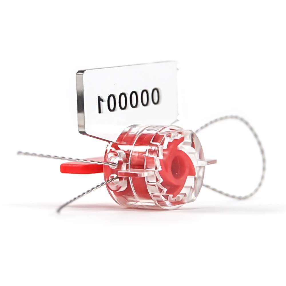Leadseals(R) Anti-Tamper Twist Tight Roto Security Meter Seals High Electric Security Utility Plastic Padlock Gas Meter Seals Numbered (Red, Pack of 100 PCS) with Stainless Wire (100 m)