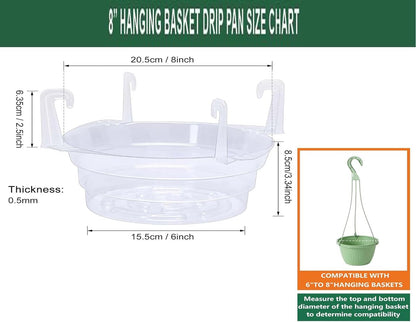 15-Pack Clear Hanging Plant Drip Trays, 8" Durable Plastic Saucers with Airflow Design for 6-8" Pots, Leak-Proof Indoor/Outdoor Hanging Basket Drip Pans for Floor Protection (15, 8 inch)