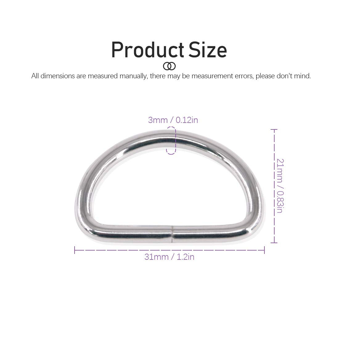 Swpeet 150Pcs Multi-Purpose Metal D Ring Semi-Circular D Ring for Hardware Bags Ring Hand DIY Accessories (1 Inch)