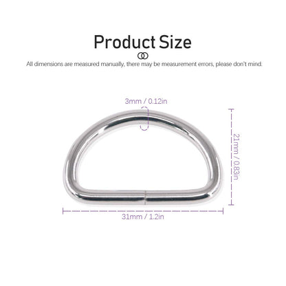 Swpeet 150Pcs Multi-Purpose Metal D Ring Semi-Circular D Ring for Hardware Bags Ring Hand DIY Accessories (1 Inch)