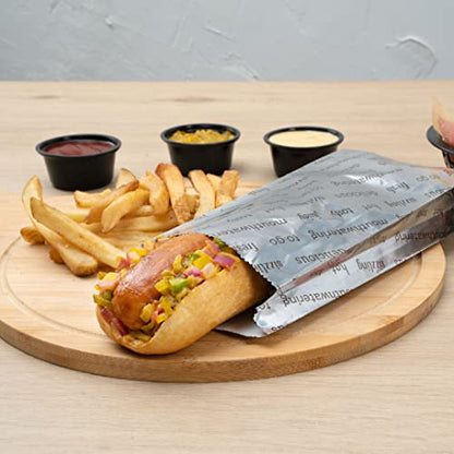 Restaurantware-Bag Tek 3.7 x 1.2 x 9.2 Inch Hot Dog Bags, 100 Small Hot Dog Wrappers - Greaseproof, Freezer-Safe, Printed Foil Accessories, Heat-Resistant, Non-Vented