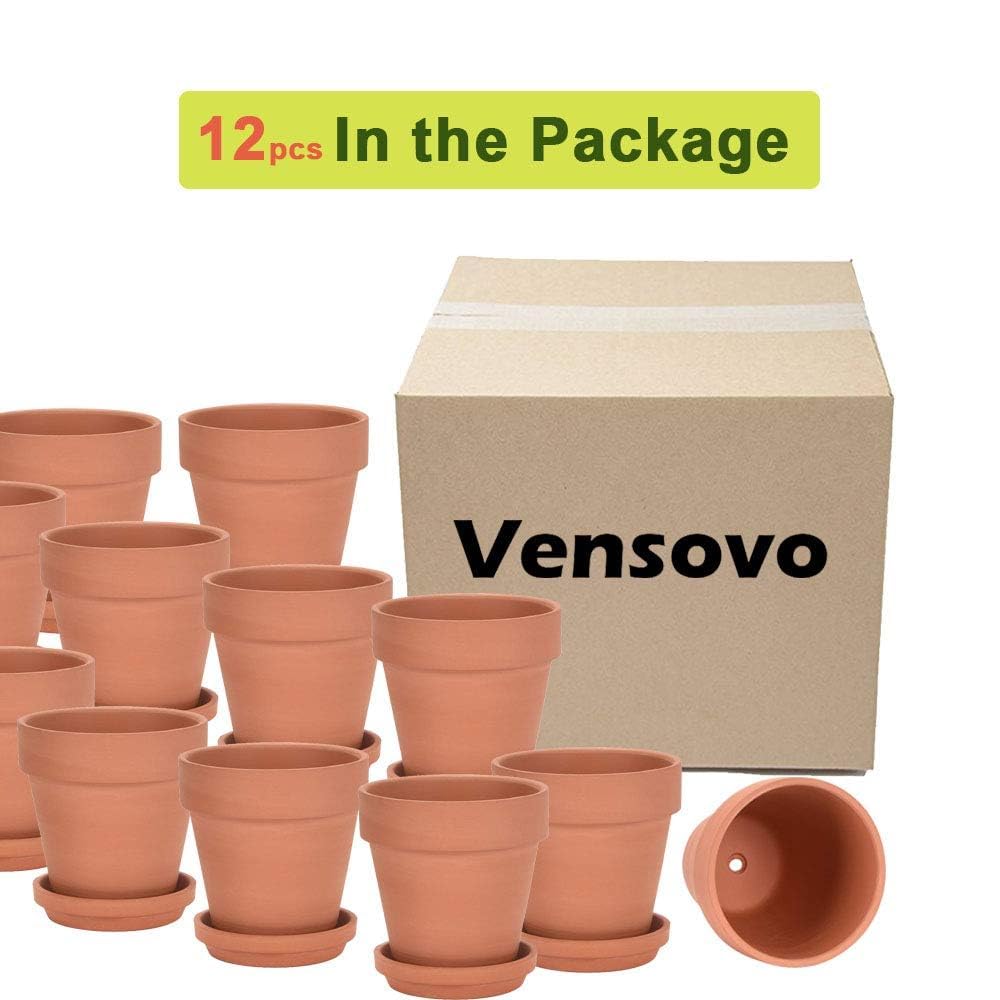 Terracotta Pots with Saucer - 12 Pack 3 Inch Clay Pot Ceramic Pottery Planter Cactus Flower Pots Succulent Pot Drainage Hole, Great for Plants, Crafts, Wedding Favor