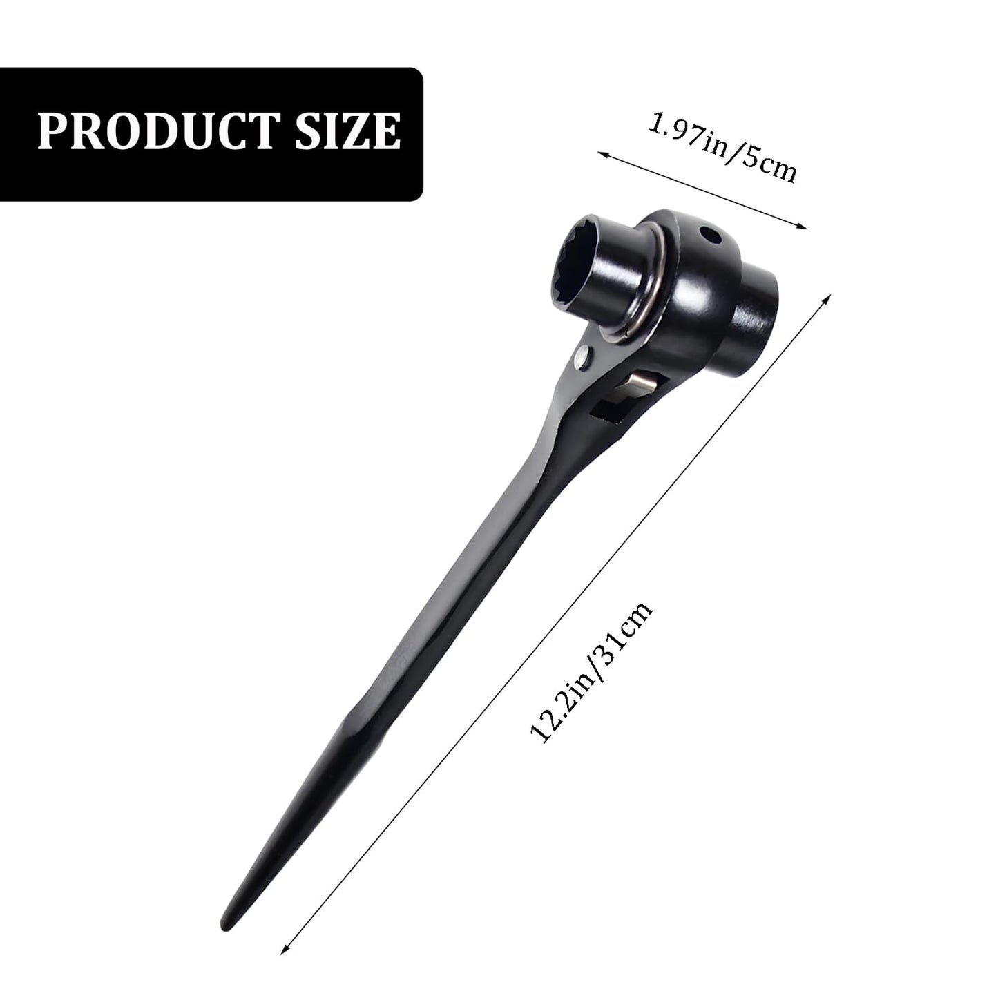 19mm x 22mm Spud Ratchet Wrench Set, 2 Pcs Dual-Head Ratcheting Spanner, Professional Scaffold Podger Wrench with Pry Bar End