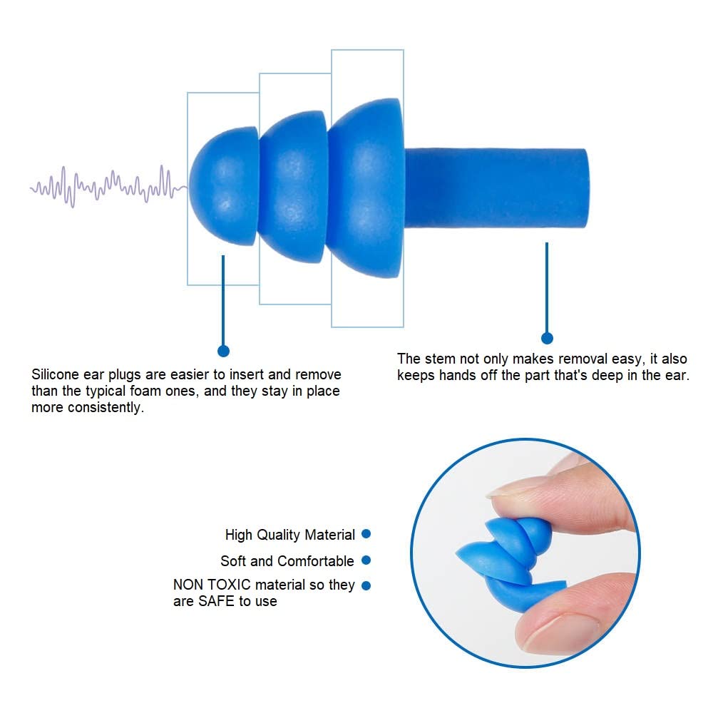 Quality Plugs by Rips 100 Pair Reusable Soft Silicone Ear Plugs - Waterproof, Washable, Noise Cancelling - Perfect for Swimming, Music Concerts, Construction, Shooting, Hunting, Motor Sports, Sleeping