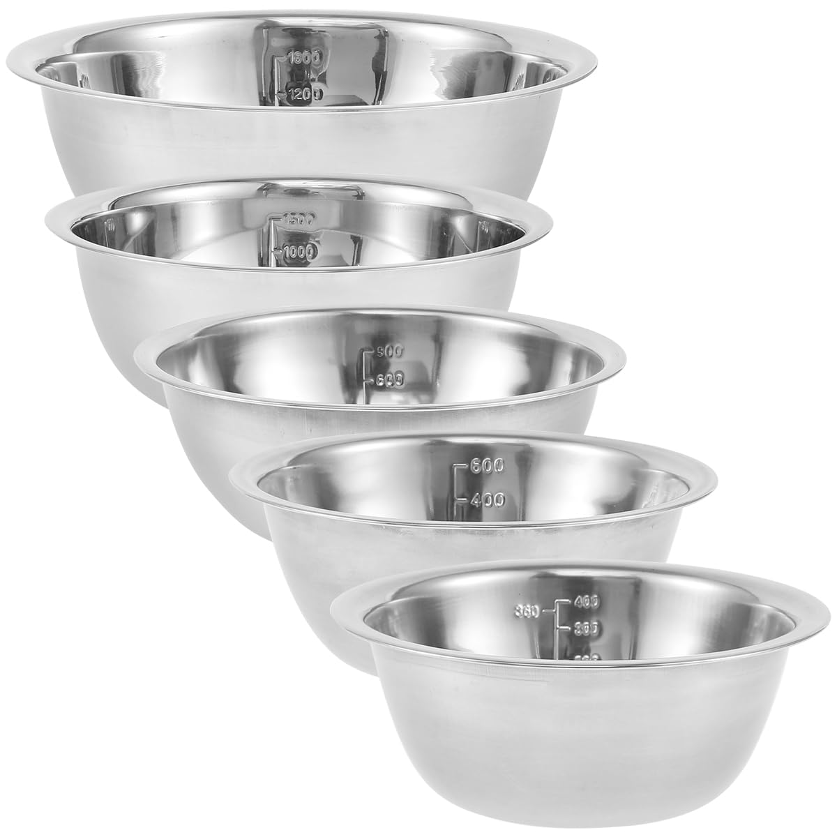 Abizarch Stainless Steel Mixing Bowls Set of 5, Small Metal Mixing Bowl for Kitchen Baking, Prepping, Cooking and Serving, Salad,Vegetables, Sizes 9.4“ 8.6“ 7.8” 6.3“ 5.5” (Lid not Included)
