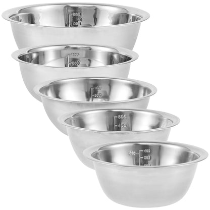 Abizarch Stainless Steel Mixing Bowls Set of 5, Small Metal Mixing Bowl for Kitchen Baking, Prepping, Cooking and Serving, Salad,Vegetables, Sizes 9.4“ 8.6“ 7.8” 6.3“ 5.5” (Lid not Included)