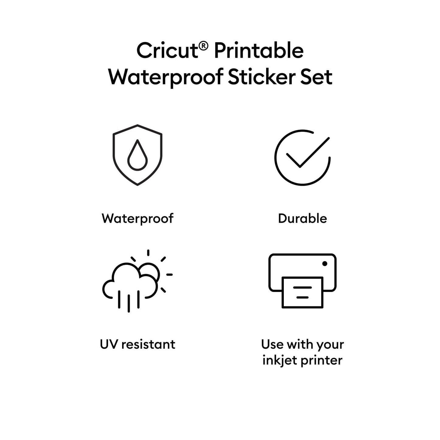 Cricut Printable Waterproof Sticker Set, 20 Transparent Sheets (8.5" x 11") - Compatible with Inkjet Printers - For Joy Xtra, Explore, & Maker Machines