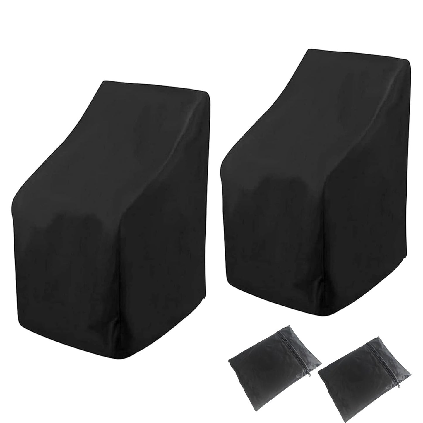 Waterproof Stacking Chair Covers for Outdoor Furniture, All-Weather Heavy-Duty 210D Oxford Fabric, Fits 25"x25"x47" Patio Chairs (Black，2 PCS)