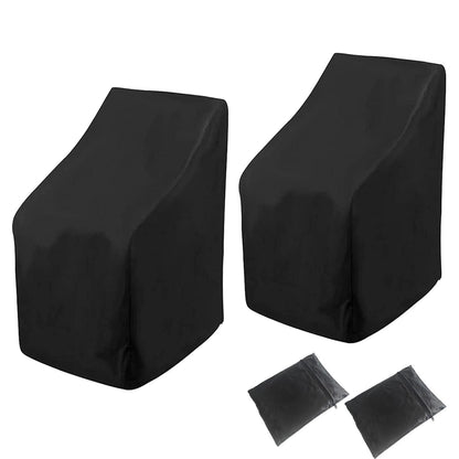 Waterproof Stacking Chair Covers for Outdoor Furniture, All-Weather Heavy-Duty 210D Oxford Fabric, Fits 25"x25"x47" Patio Chairs (Black，2 PCS)