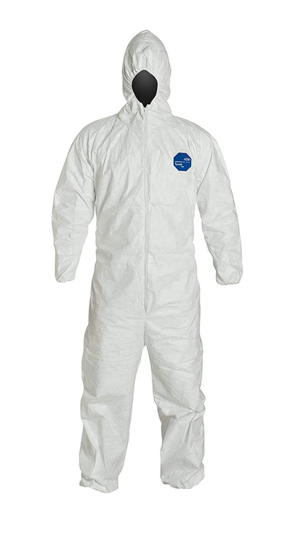 Tyvek Disposable Suit by Dupont with Elastic Wrists, Ankles and Hood (3XL) White