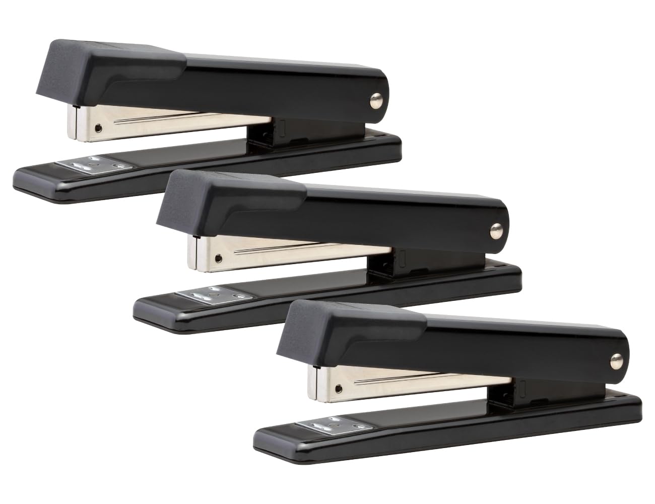 Bostitch Office Classic Metal Desktop Stapler, 20 Sheet Capacity, Dual Clinch, Opens for Tacking, Full-Strip, Black, 3-Pack