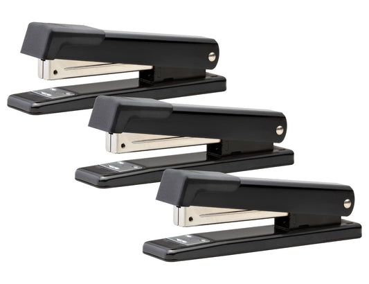 Bostitch Office Classic Metal Desktop Stapler, 20 Sheet Capacity, Dual Clinch, Opens for Tacking, Full-Strip, Black, 3-Pack