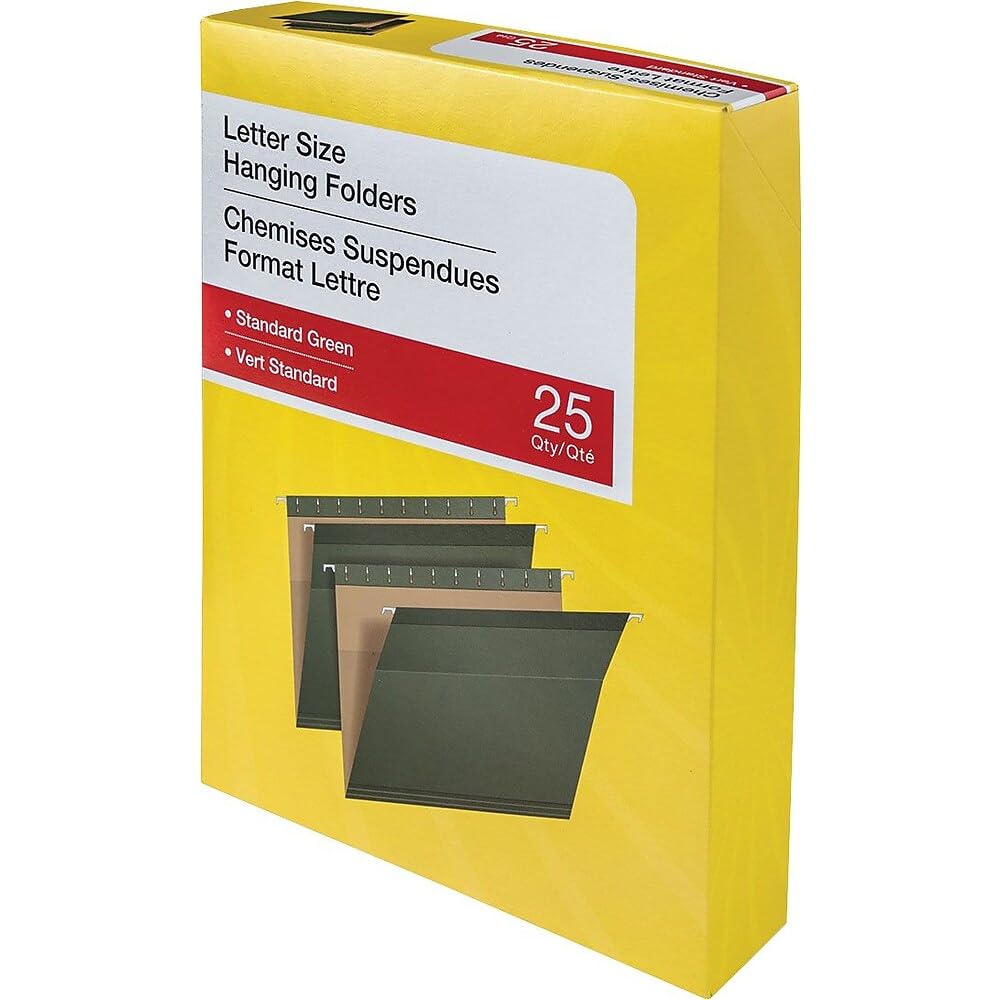 Staples Standard Green Hanging File Folders - Letter Size - 25 Pack