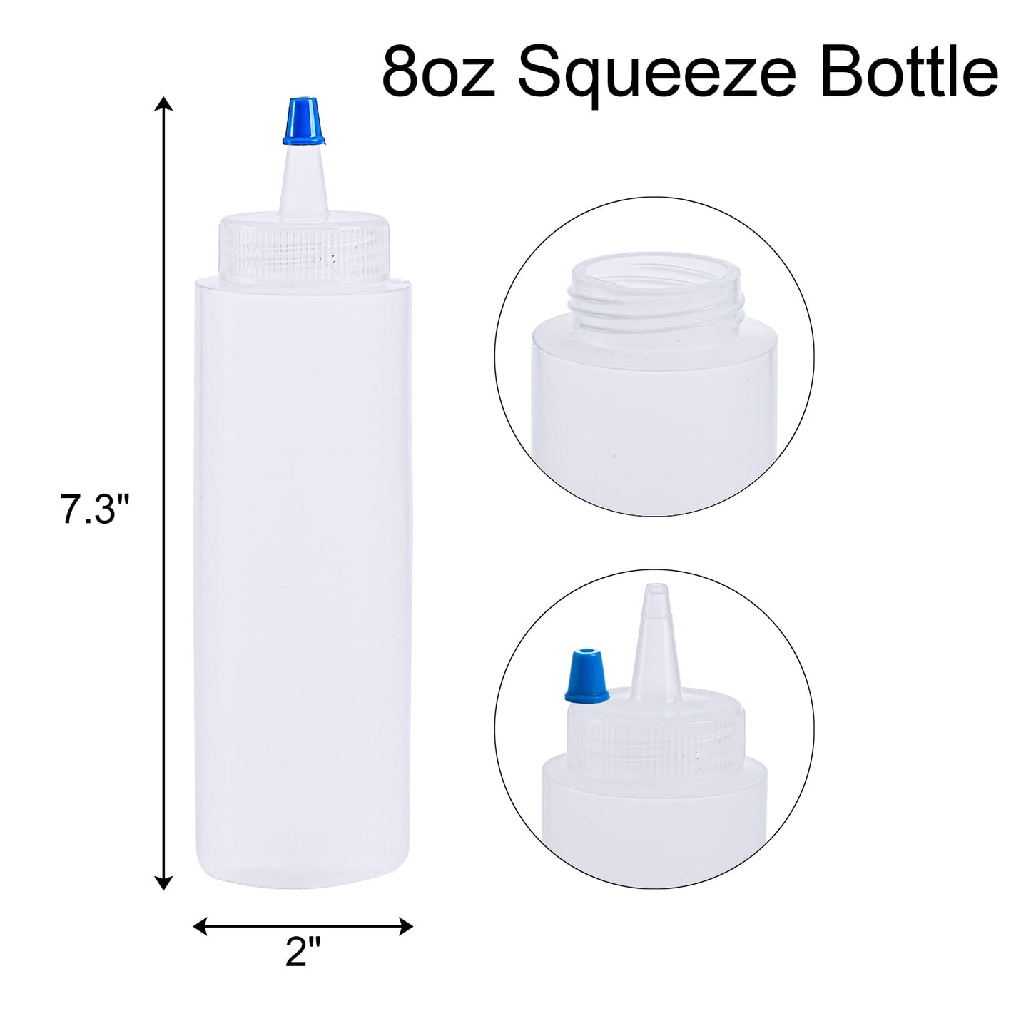 Fasmov 20 Pack 8-ounce Plastic Condiment Squeeze Squirt Bottles, Plastic Squeeze Bottles with Blue Tip Cap for Ketchup, Sauces, Salad Dressings, Crafts and More