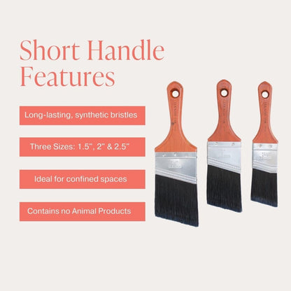 Country Chic Paint Brush - Short-Handle with Synthetic Angled Bristles for Smooth Furniture Paint Application with Minimal Brush Strokes, No Shedding, Vegan - Best for Water-Based Paint - 2.5"