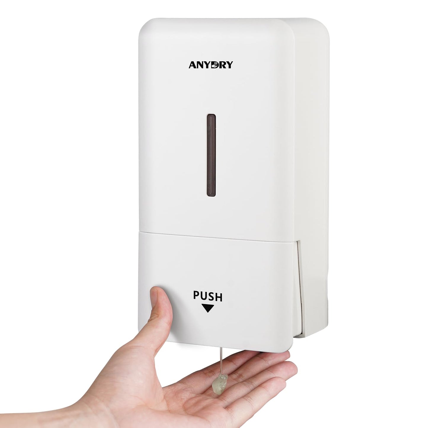 anydry 27oz (800 ml) Manual Wall Mounted Soap Dispenser, Ideal for Commercial Bathrooms Restaurants Hotels, Use with Liquid Hand Soap Shampoo, ABS White