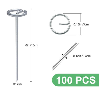 100 Pcs Circle Top Landscape Pins Bulk Garden Landscape Staples Galvanized Heavy Duty Garden Stakes Pins for Landscaping and Securing Lawn Fabric Weed Barrier