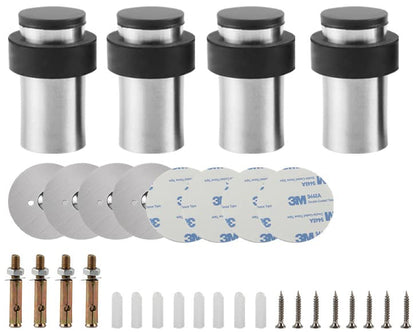 4Sets Stainless Steel Door Stop,Cylindrical Floor Mount Doorstops with Rubber Bumper Decorative