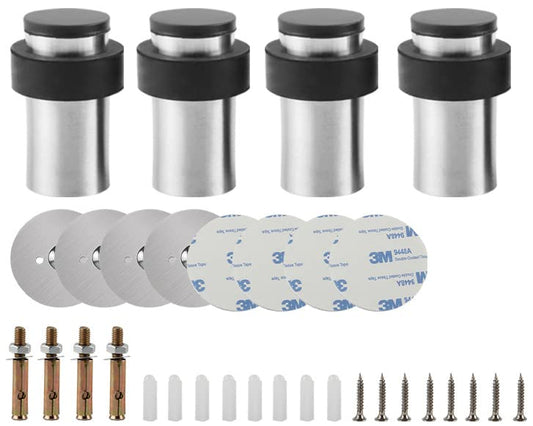 4Sets Stainless Steel Door Stop,Cylindrical Floor Mount Doorstops with Rubber Bumper Decorative
