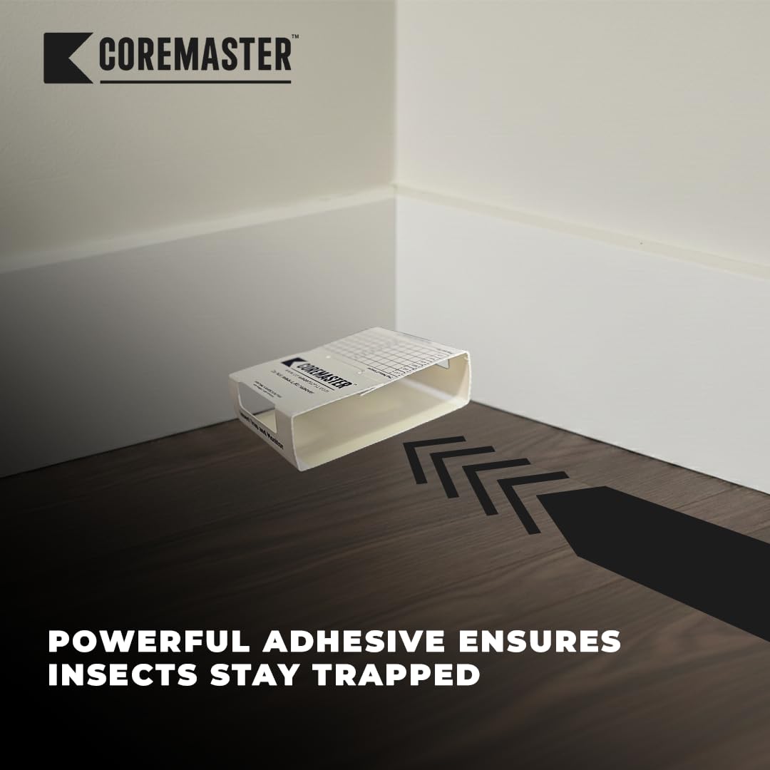 Coremaster Insect Monitor & Traps | Strong Adhesive Boards for Roaches, Ants & Crawling Insects | for Indoor Use i.e Kitchen, Basement,Garage & Storage Areas | Safe, Non-Toxic (24 Boards - 72 Traps)