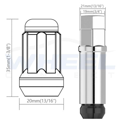 WHEEL CONNECT Spline Lug Nuts, Acorn for Conical Seat. 12X1.5, Thread, Set of 20 with 1 Key and 1 Storage bag, for Aftermarket Custom Tuner Wheel, Black Finish.M 12 x 1.50