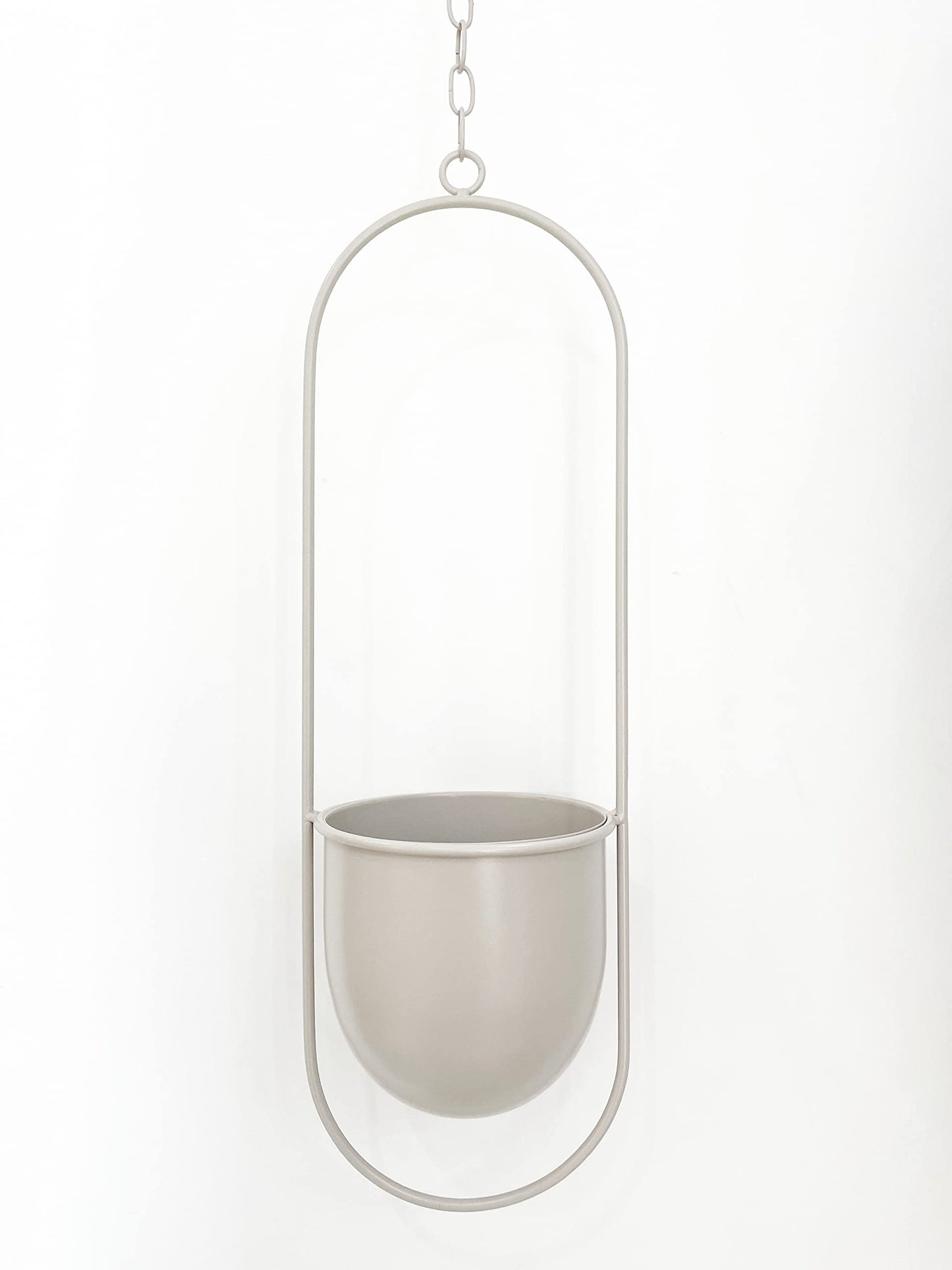 RISEON Boho Beige Metal Plant Hanger,Metal Wall and Ceiling Hanging Planter, Modern Planter, Mid Century Flower Pot Plant Holder, Minimalist Planter for Indoor Outdoor Home Decor