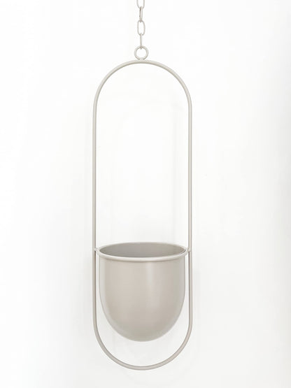 RISEON Boho Beige Metal Plant Hanger,Metal Wall and Ceiling Hanging Planter, Modern Planter, Mid Century Flower Pot Plant Holder, Minimalist Planter for Indoor Outdoor Home Decor