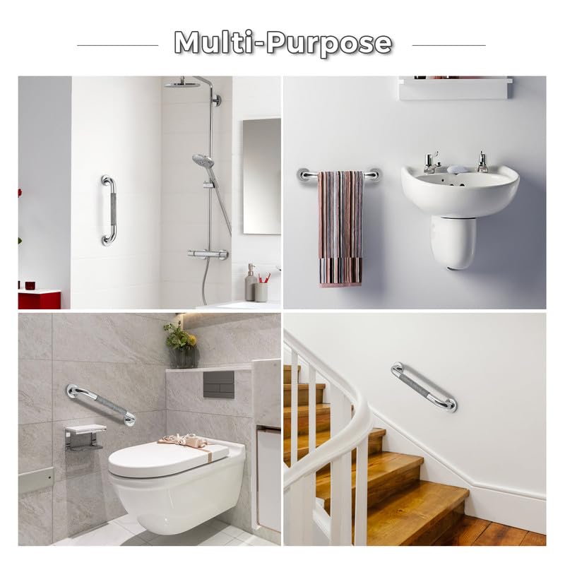 16-Inch Grab Bars for Bathtubs and Showers, Shower Handle for Elderly, Handicap Grab Bars for Bathroom, Shower Grab Bars for Seniors (Polished Nickel 2 Pack)