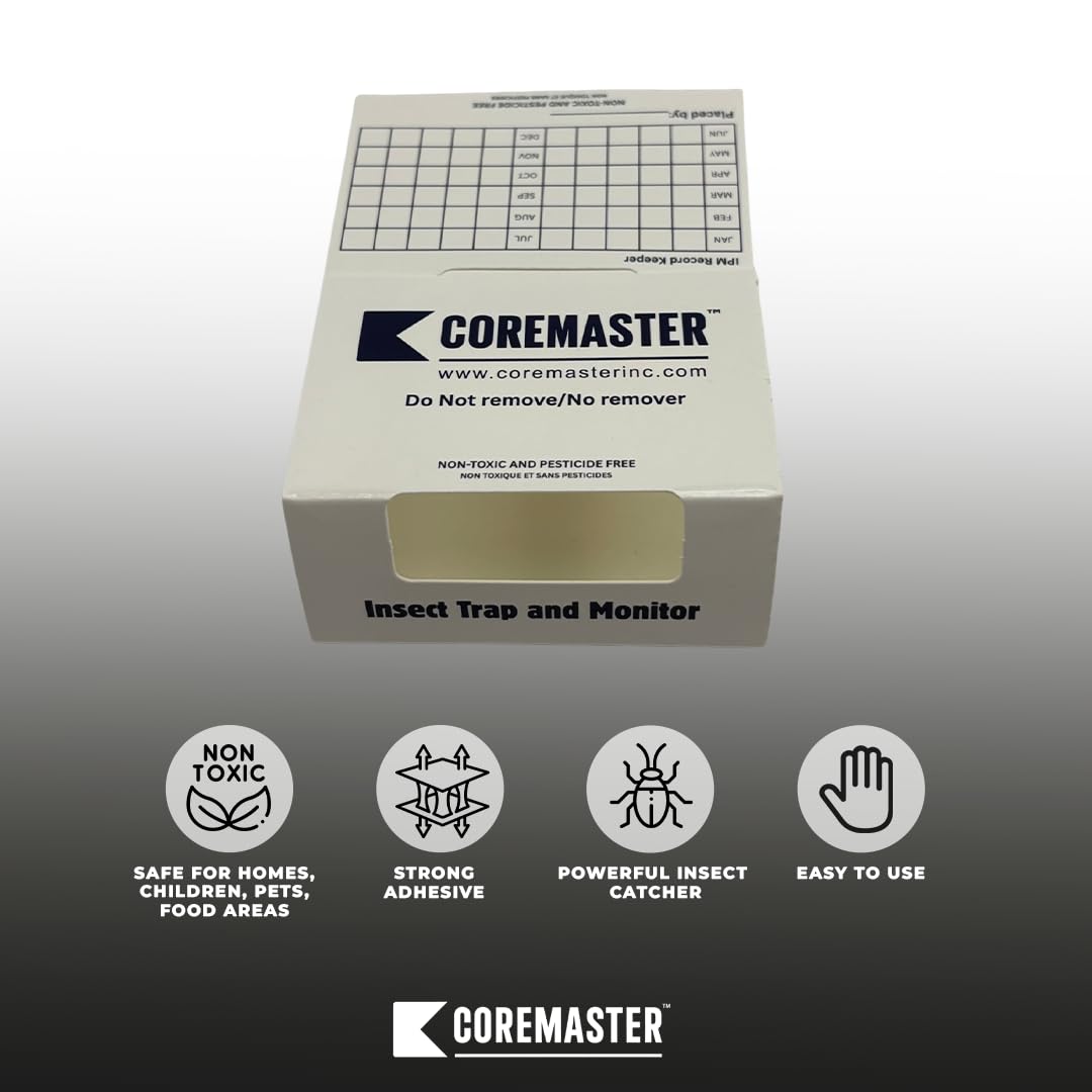 Coremaster Insect Monitor & Traps | Strong Adhesive Boards for Roaches, Ants & Crawling Insects | for Indoor Use i.e Kitchen, Basement,Garage & Storage Areas | Safe, Non-Toxic (24 Boards - 72 Traps)