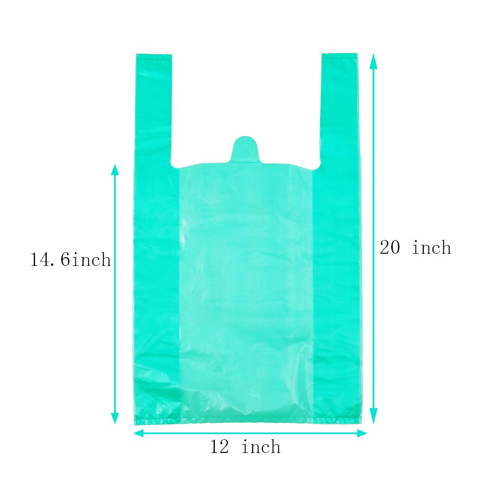 T Shirt Bags Plastic Grocery Bags with Handles in Bulk for Shopping and Surpermarket, Bolsas De Plastico para Negocio,12 x 20 Inch (Lake Blue 200 Pcs)
