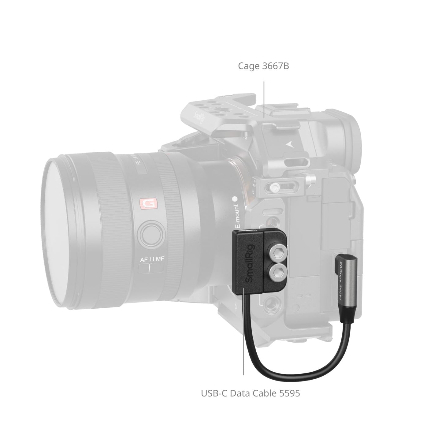 SmallRig USB-C Cable Male to Female [20Gbps, 240W], with 1/4''-20 Screws for Camera Cage, L-Shape Mount Plate, USB 3.2 Gen 2x2 Fast Data Transfer & Power Delivery Cable - 5595
