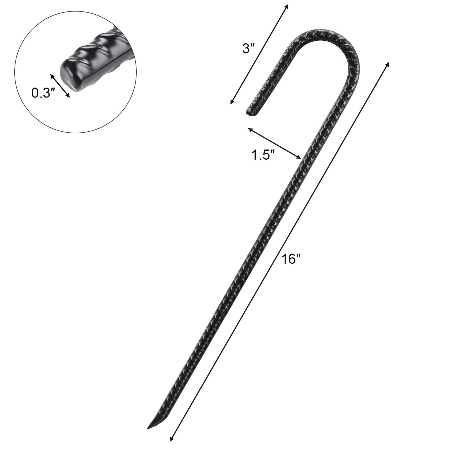 Rebar Stakes 16 Inch, J Hook Ground Stakes, Metal Garden Stakes 10 Pack, Heavy Duty Ground Tent Stakes Ground Anchors for Camping, Garden, Trampoline, Fence