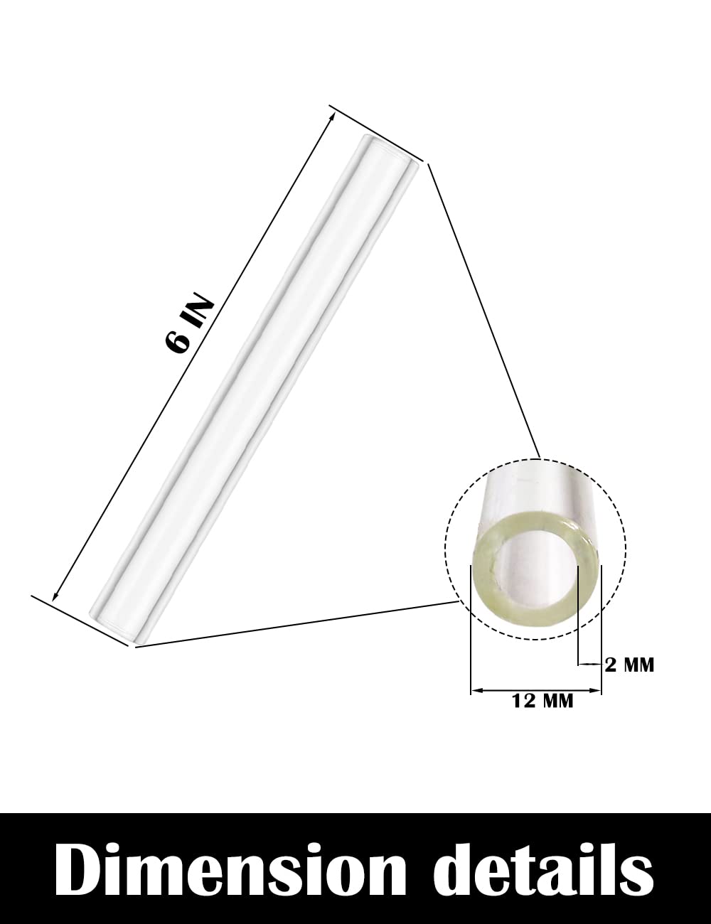 10 Pieces of Clear Glass Tubes 6 Inches Long 12mm OD 8mm ID 2mm Thick Wall Glass Borosilicate Blowing Tubes