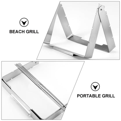 Angoily Stainless Steel Skewer and Grill Rack Set, Barbecue Skewer Rack with Metal Skewers for Grilling Barbecue Shish Kabobs, BBQ Meat, Vegetables, Fruits