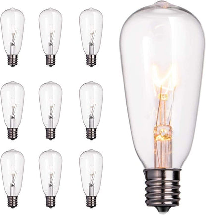 10 Pack Edison Replacement Light Bulbs,7-Watt E17 Screw Base ST40 Replacement Clear Glass Light Bulbs for Outdoor String Lights, Warm White