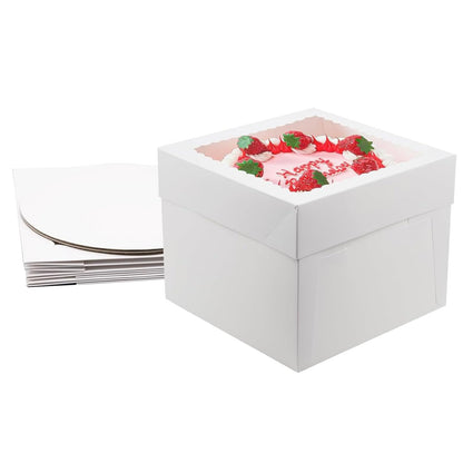 10 Pack Cake Boxes, 10x10x8 Inches Tall Cake Box with Boards, White Bakery Boxes with Window, Disposable Cake Containers for Cake, Donuts, Pies, Cookies, Wedding, Birthday, Party (White - 10 Pack)