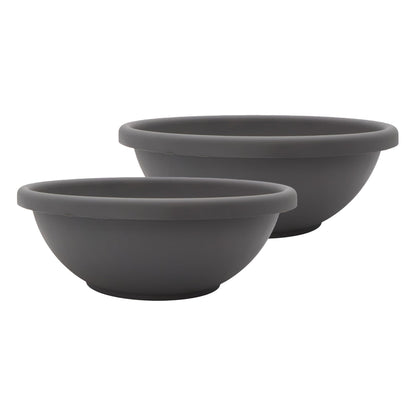 The HC Companies Shallow Planter with Drainage - Contemporary Garden Bowl Planter for Flowers, Herbs & More - Round Succulent Planter Pot for Indoors and Outdoors (13" Warm Gray, Pack of 2)