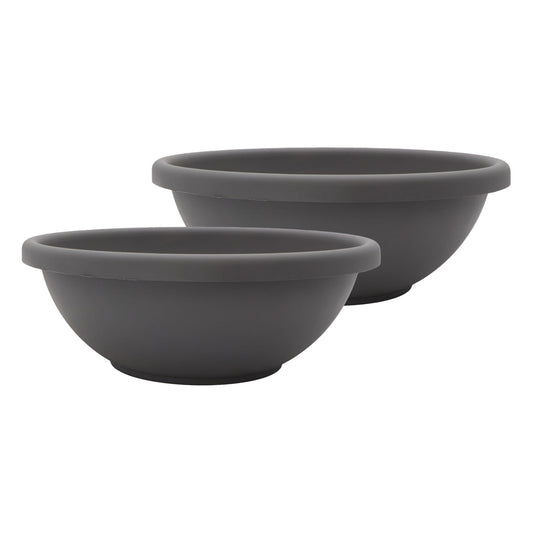 The HC Companies Shallow Planter with Drainage - Contemporary Garden Bowl Planter for Flowers, Herbs & More - Round Succulent Planter Pot for Indoors and Outdoors (13" Warm Gray, Pack of 2)