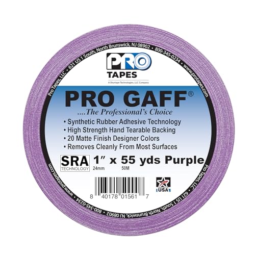ProTapes 1" Width Pro Gaff Premium Matte Cloth Gaffer's Tape with Rubber Adhesive, 11 Mils Thick, 55 Yds Length, Purple (Pack of 1)