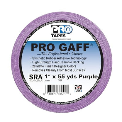 ProTapes 1" Width Pro Gaff Premium Matte Cloth Gaffer's Tape with Rubber Adhesive, 11 Mils Thick, 55 Yds Length, Purple (Pack of 1)